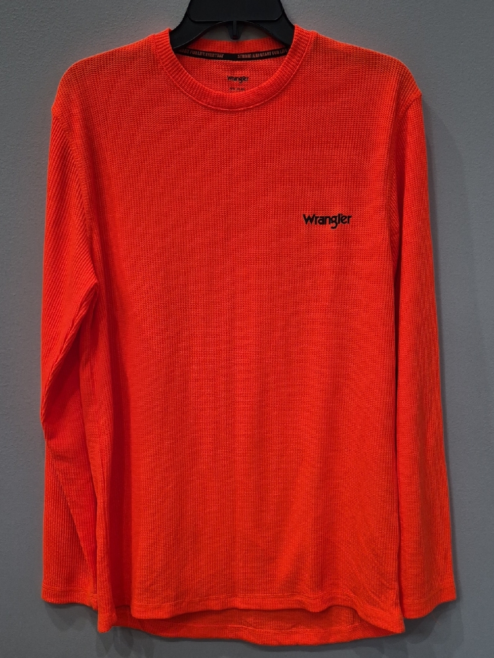 Wrangler Shirt Mens M L/S Thermal Tee Hi Vis Orange Work Basic Western Chore